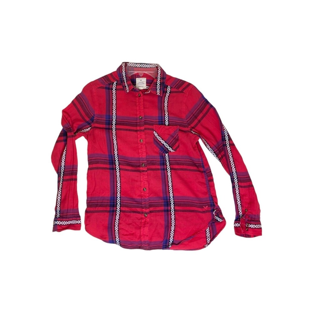 American Eagle Outfitters Vintage Boyfriend  Pink/Purple/Plaid  Size Medium M